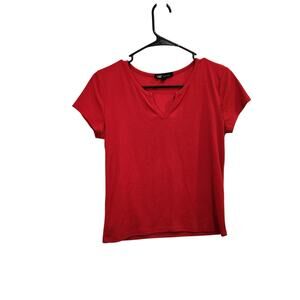 YMI Collection Classic Top Short Sleeve V-Neck Casual Knit T-Shirt Red Medium